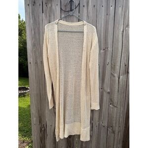 Boho Coastal Open Knit Unbranded Duster Cardigan One Size Cream Longline Mesh